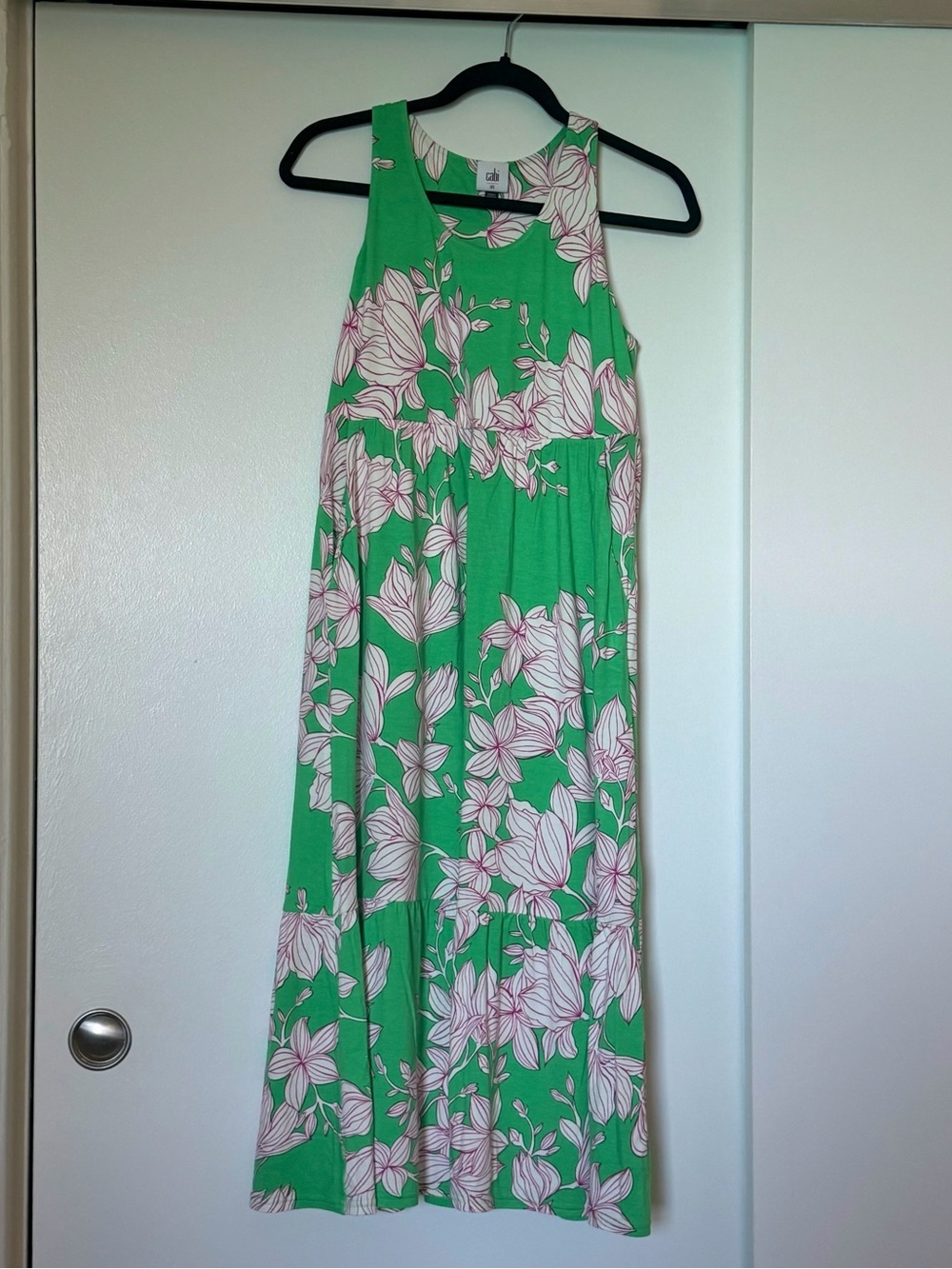 CAbi Green Floral Weekend Dress Size XS